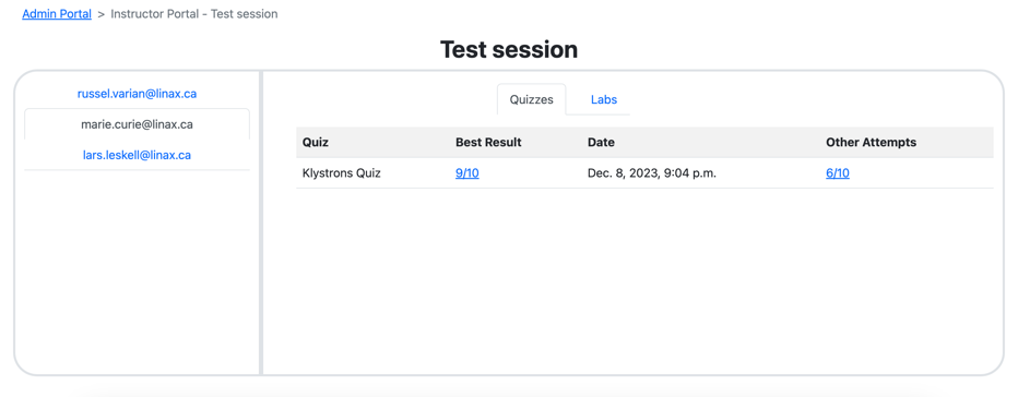 Quiz results