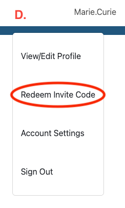Redeem Invite Code menu