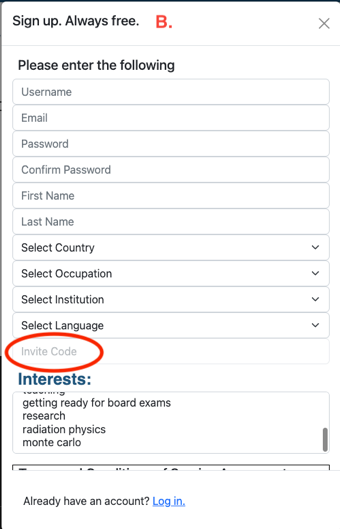 Sign-up page
