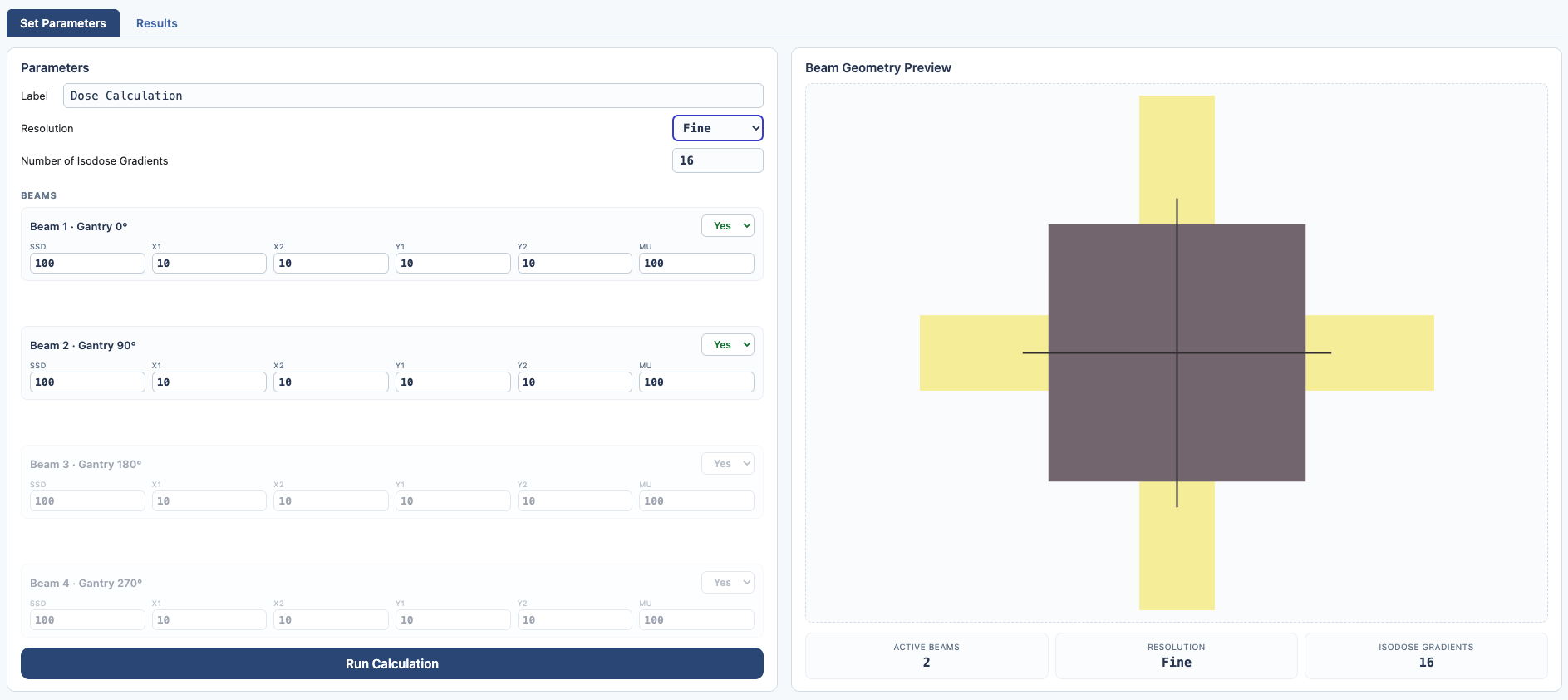 Dose Calc set parameters