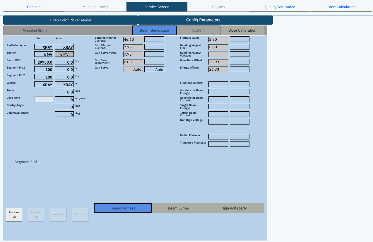 Elekta default service screen