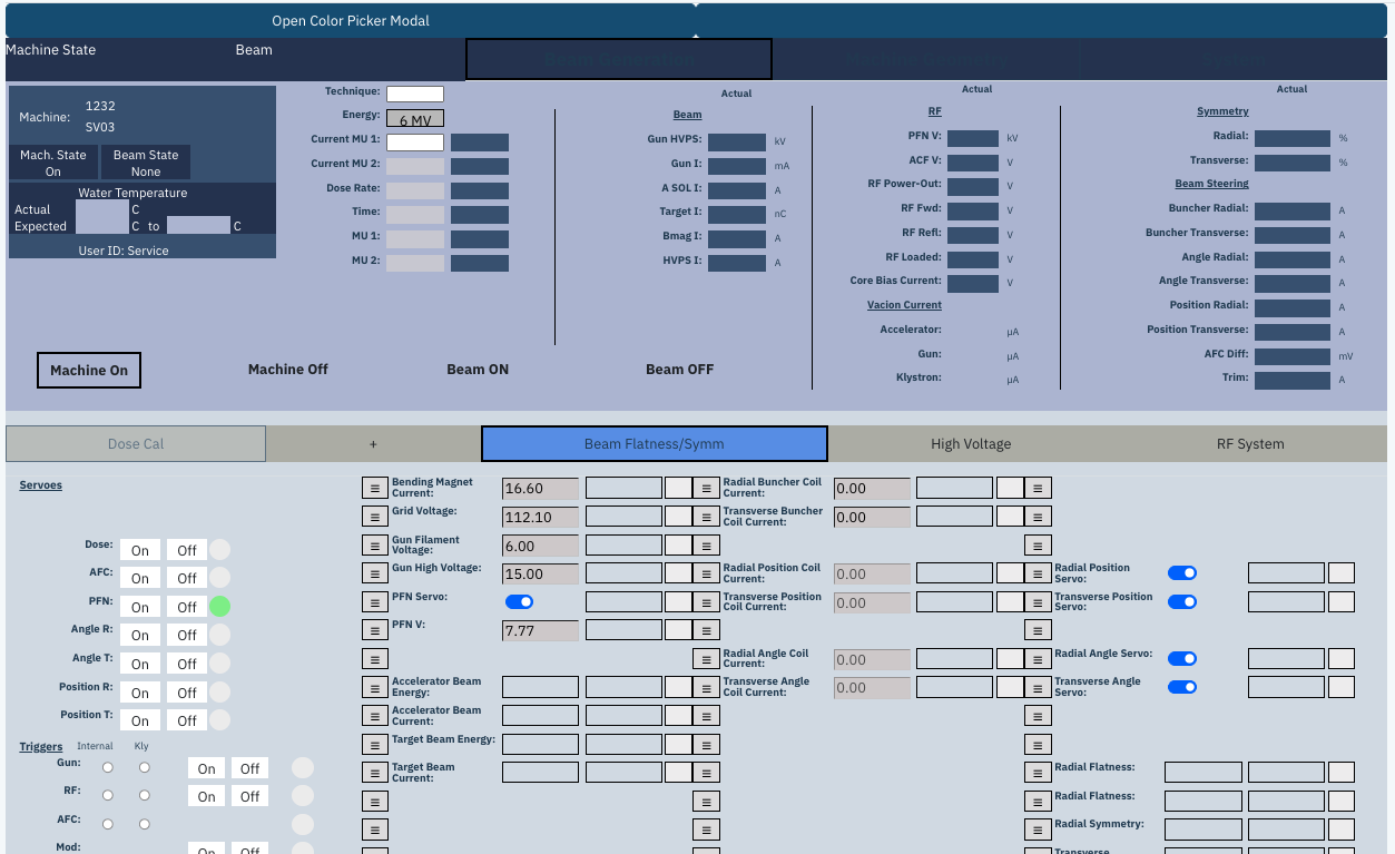 Varian service screen in edit mode
